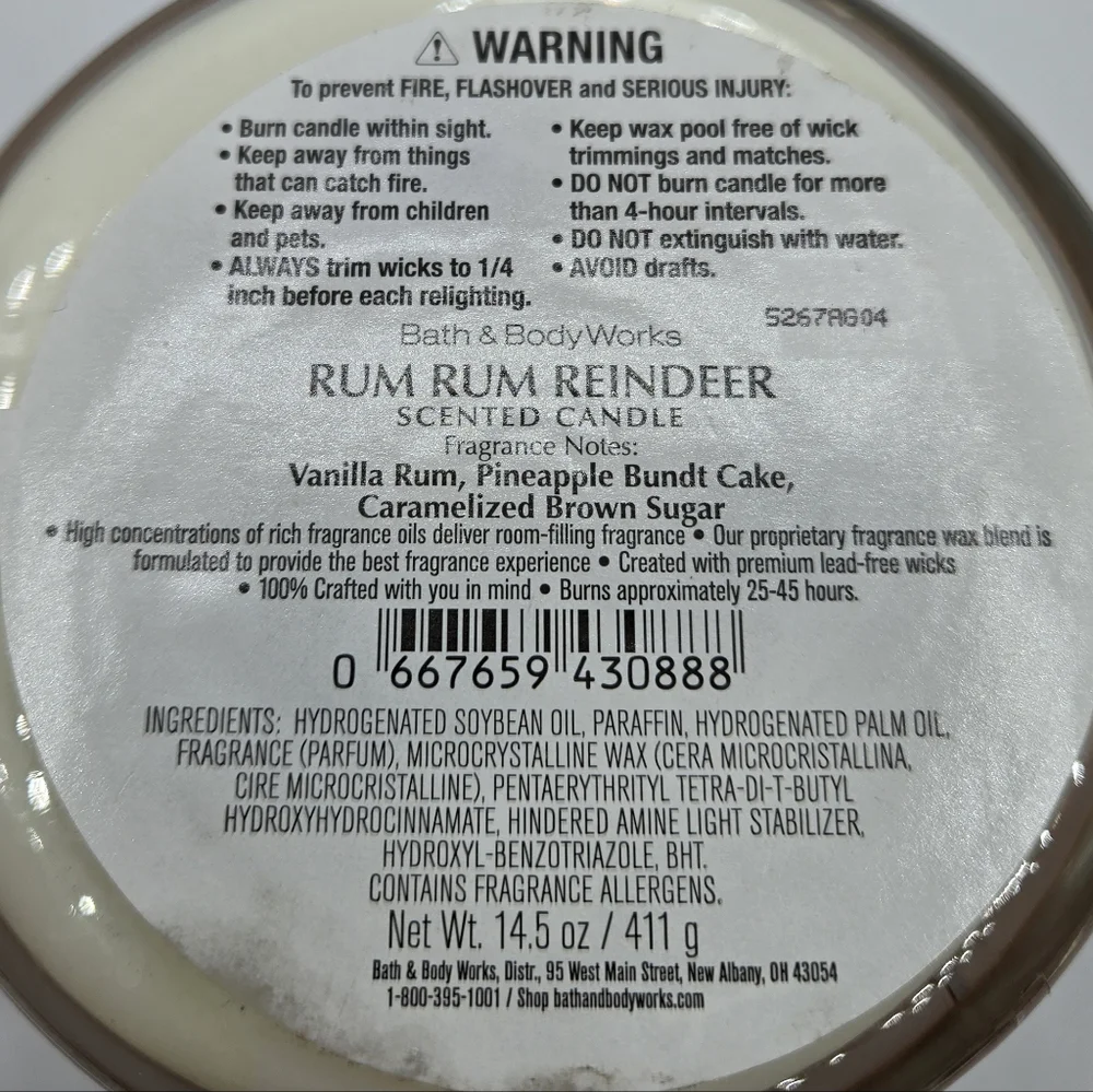 Bath and Body Works Rum Rum Reindeer 3 Wick Candle
